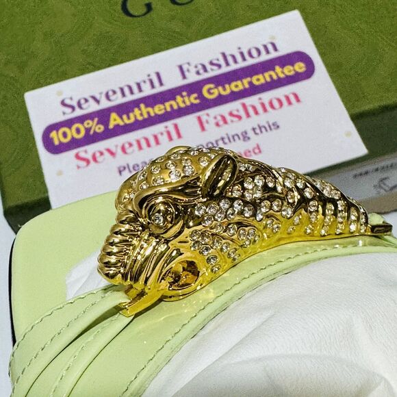 Gucci 37/ US 7 Two-Toned Dora Embellished Crystal Wedge Green Sandals NIB $1,250 - Picture 11 of 13